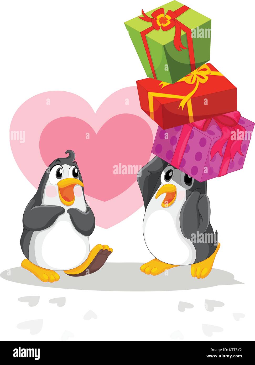 Romantic penguin giving gifts Stock Vector