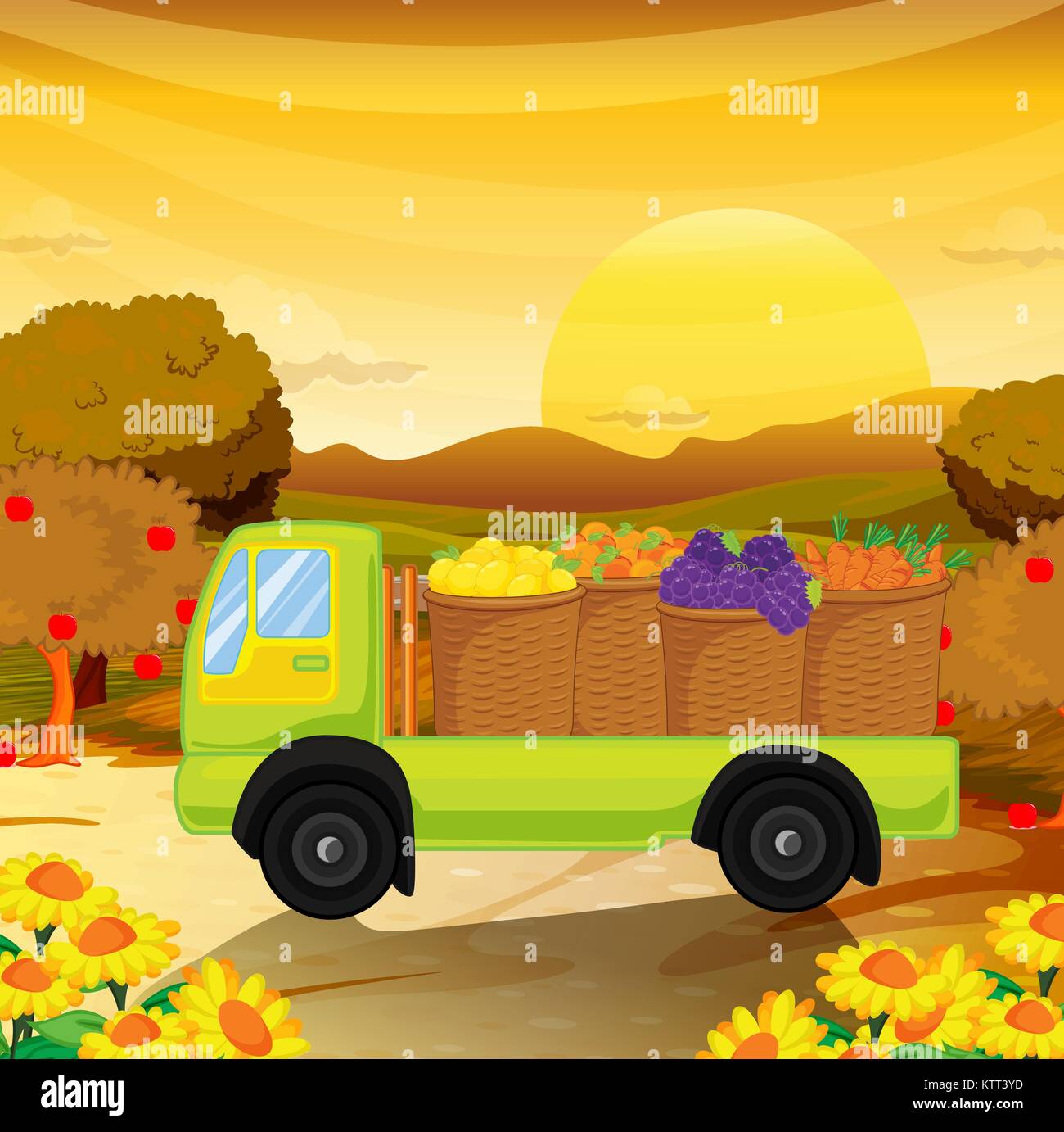 illustration of a fruittruck in a beautiful nature Stock Vector Image