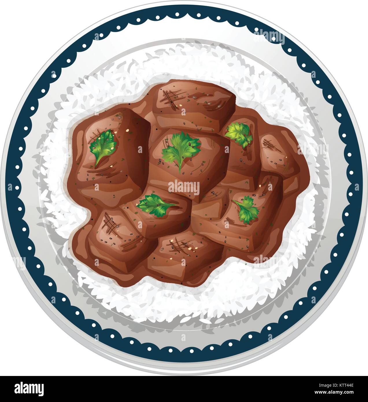 illustration of beef and rice on a white background Stock Vector Image ...