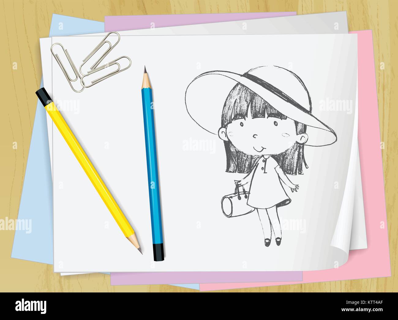 Illustration of a girl drawn on paper Stock Vector Image & Art - Alamy