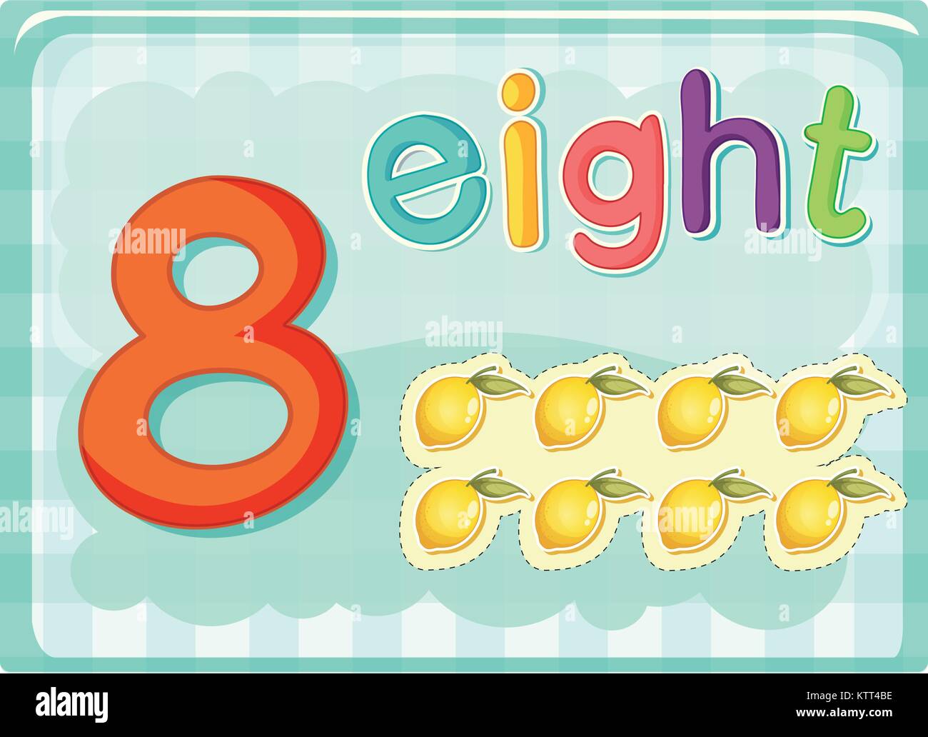 Illustrated flash card showing the number 8 Stock Vector