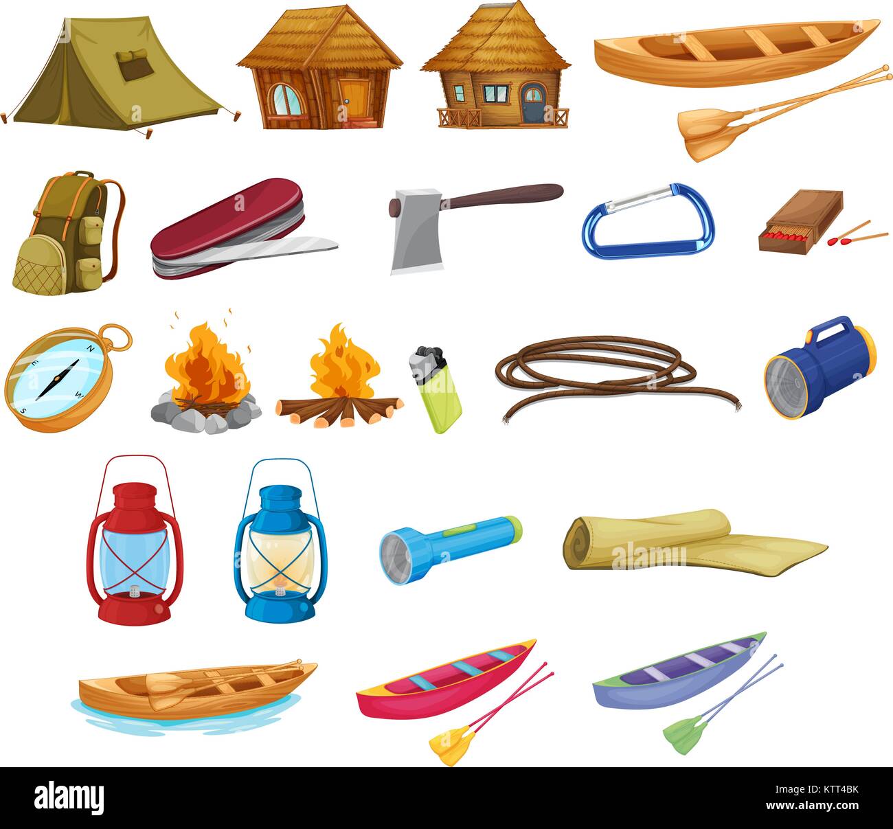 Set of detailed camping equipment on white Stock Vector