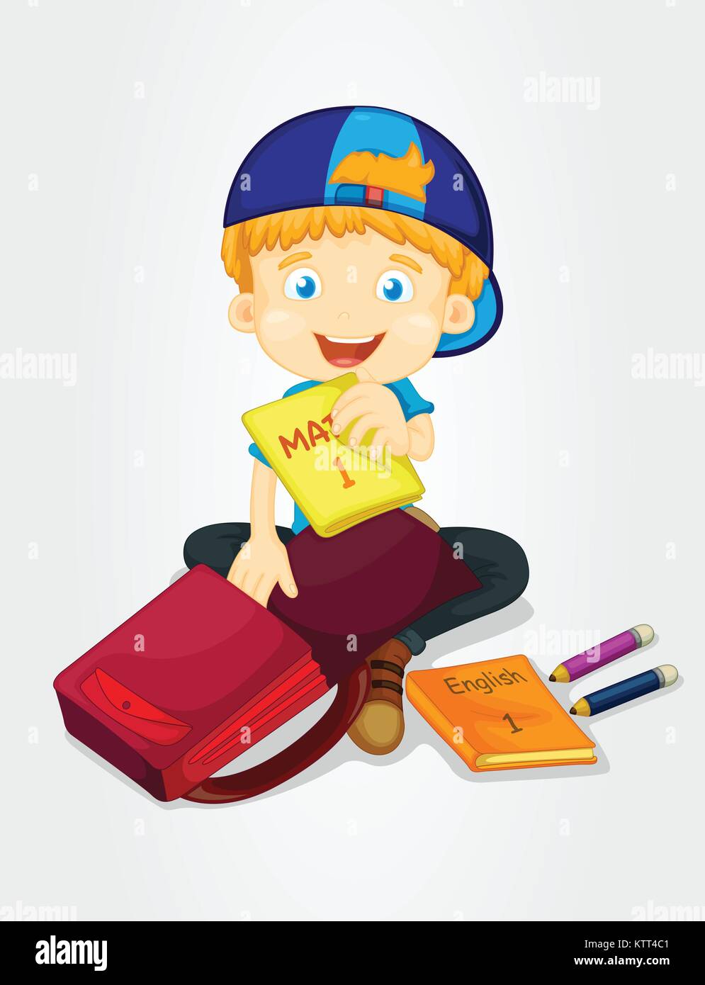 Boy packing his school bag Stock Vector Image & Art - Alamy