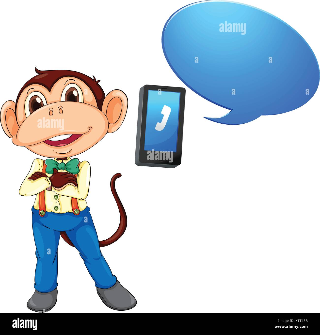 illustration of a monkey with cell phone on a white Stock Vector
