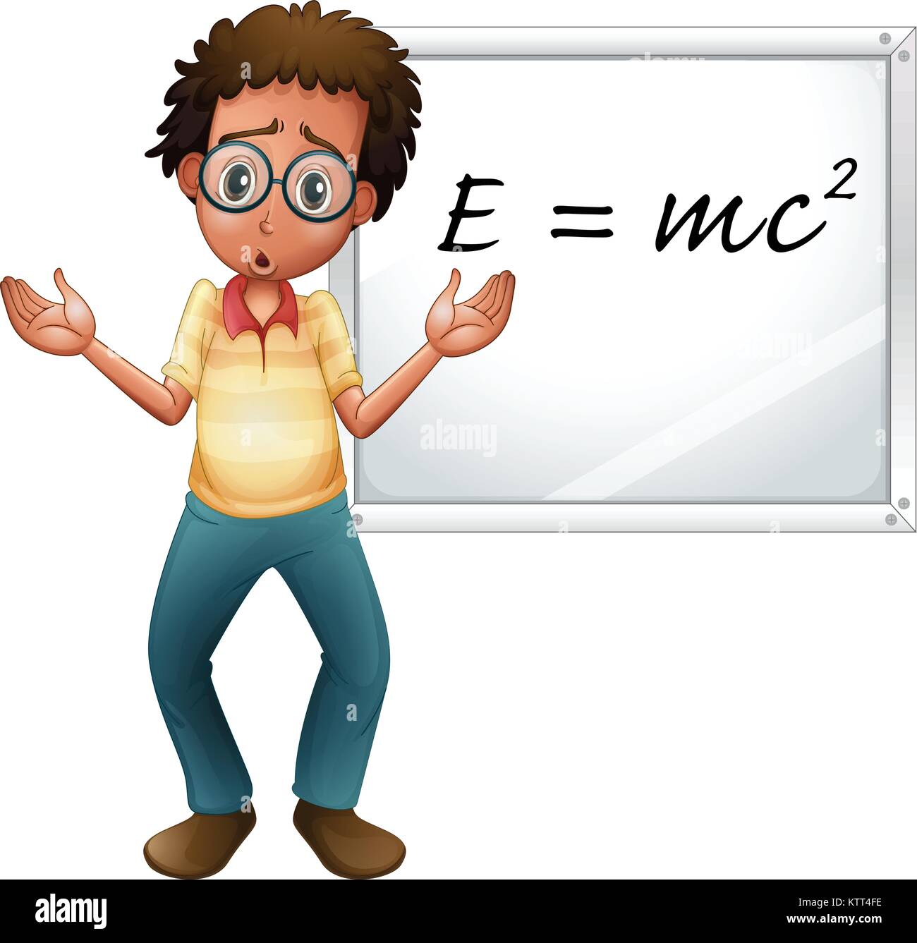 illustration of boy showing white board on a white background Stock ...