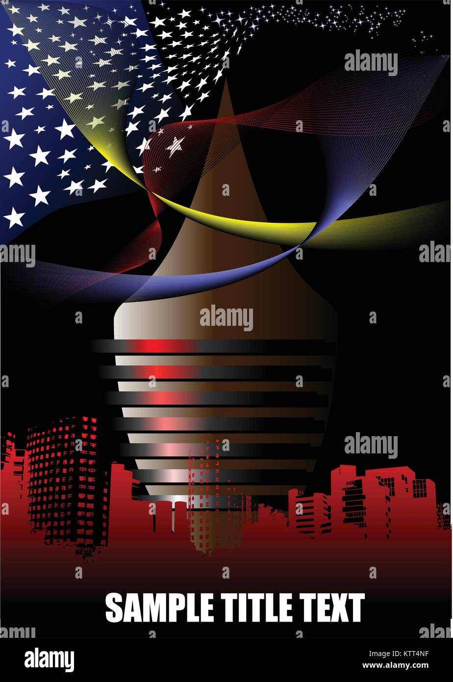 Abstract futuristic town with American flag image Stock Vector