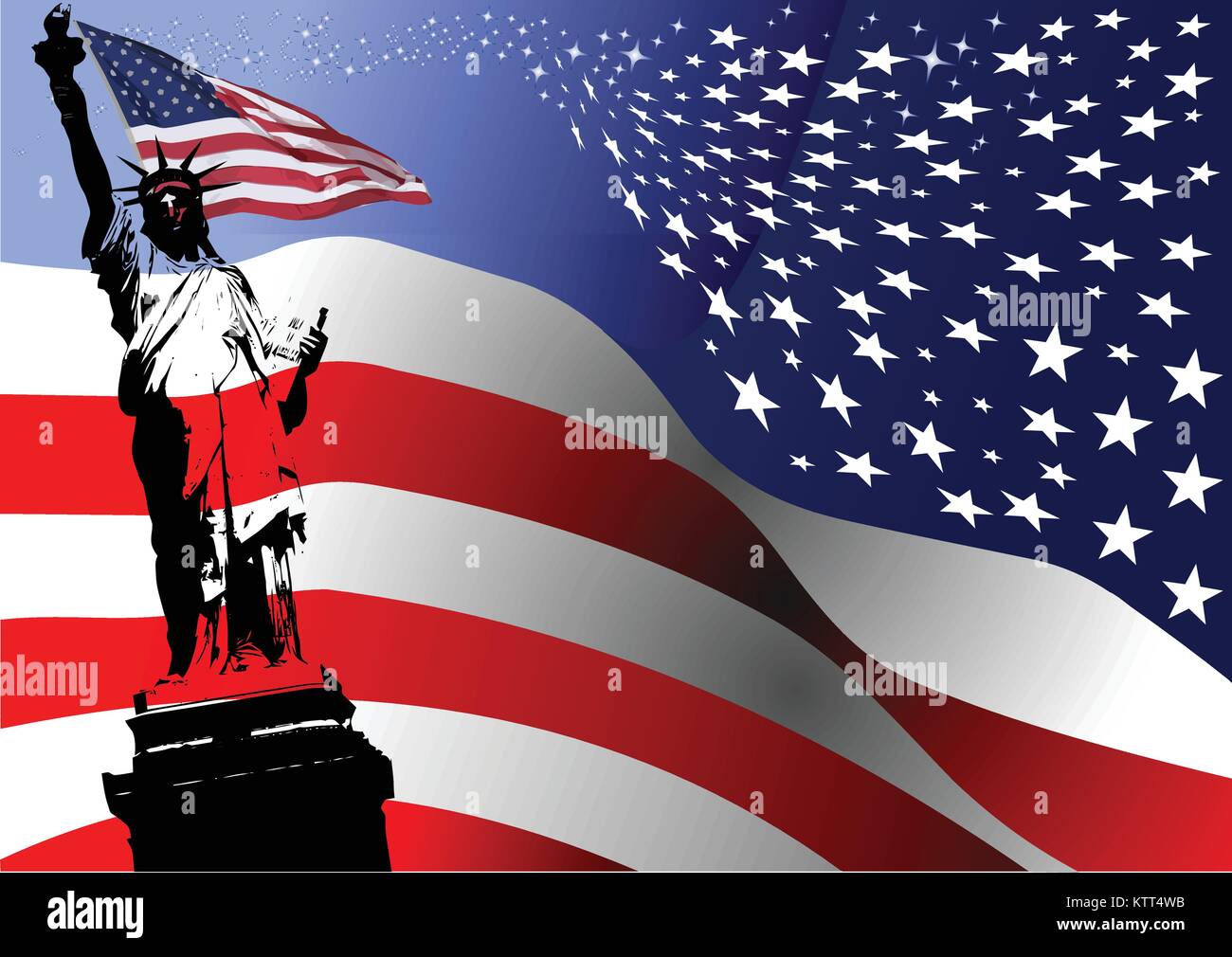 American flag with Liberty statue image. Vector illustration Stock ...