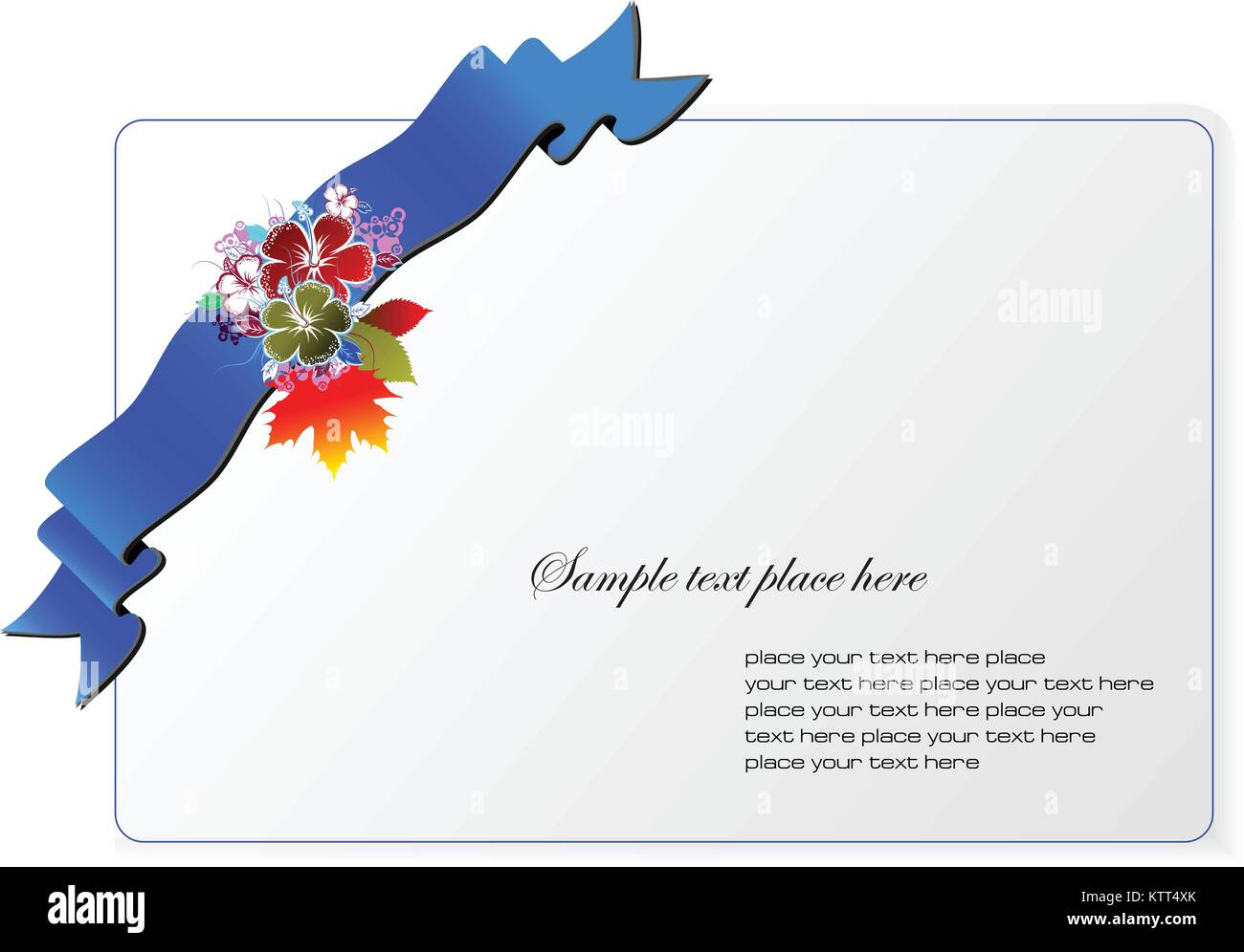 Invitation card with blue ribbon and flowers. Vector illustration Stock ...