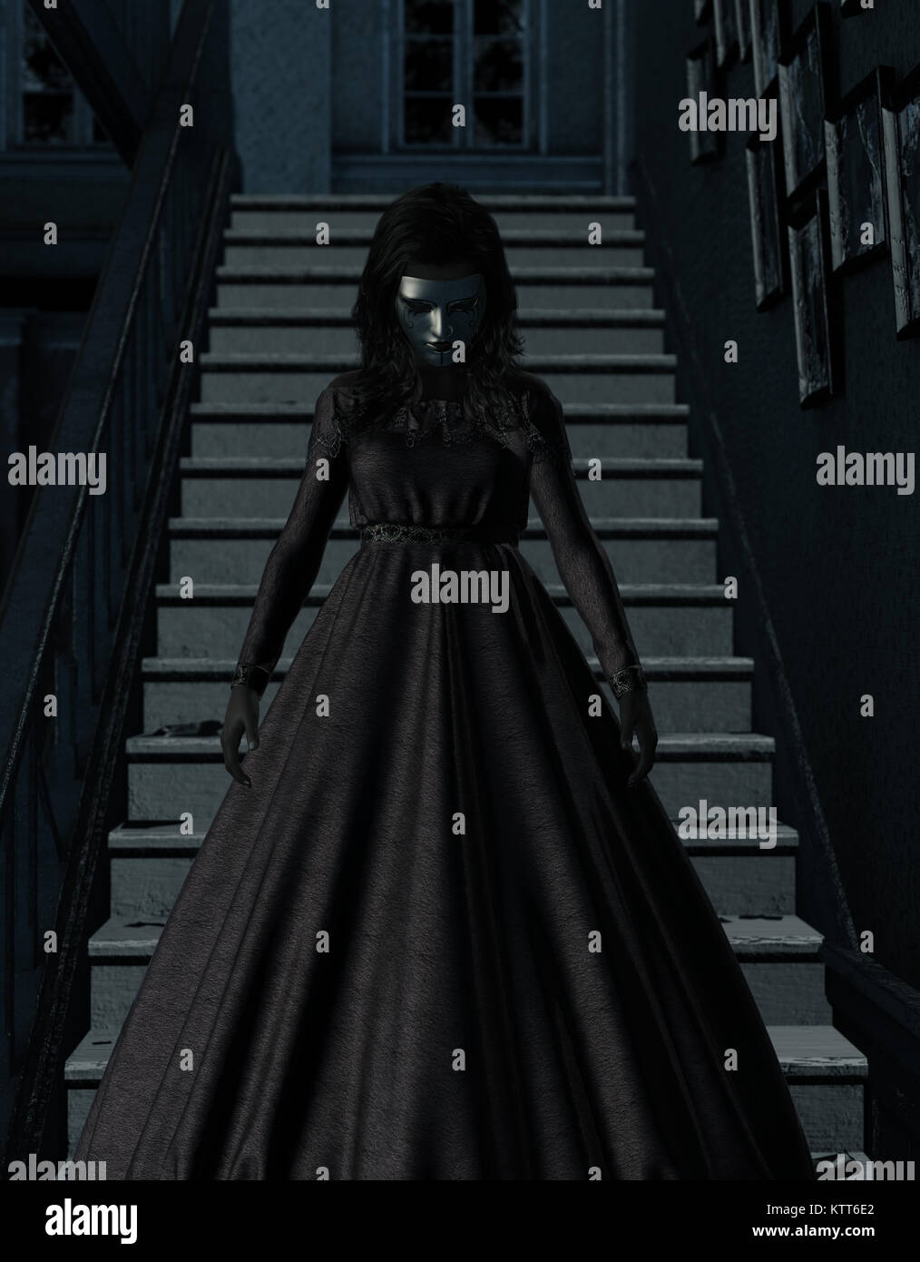3d illustration of Ghost woman in haunted house,Horror background Stock ...