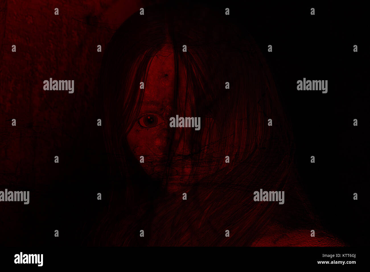 3d illustration of scary ghost woman in the dark,Horror background ...