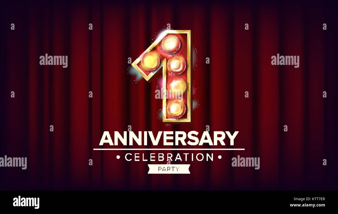 1 Year Anniversary Banner Vector. One, First Celebration. Shining Light  Sign Number. For Business Cards, Postcards, Flyers, Gift Cards Design.  Modern Red Background Illustration Stock Vector Image & Art - Alamy