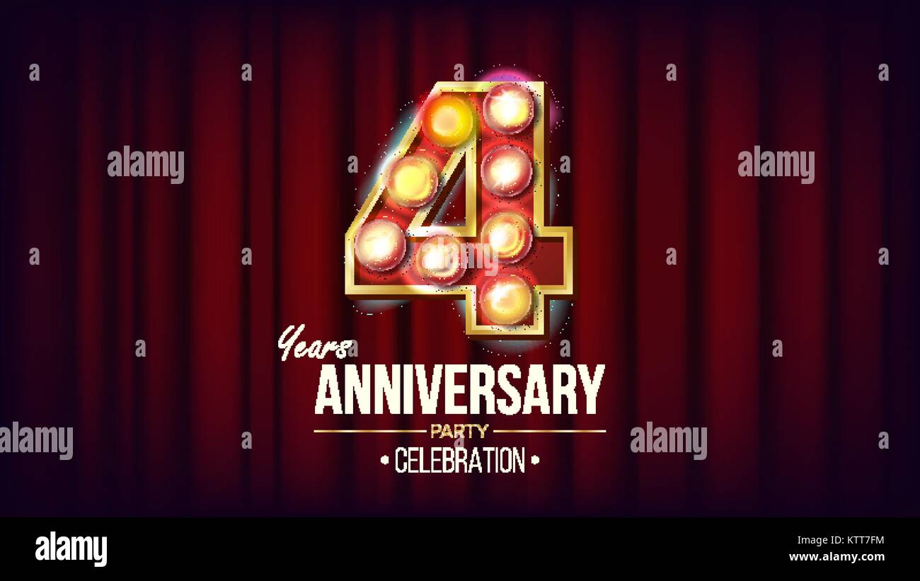 4 Years Anniversary Banner Vector Four Fourth Celebration