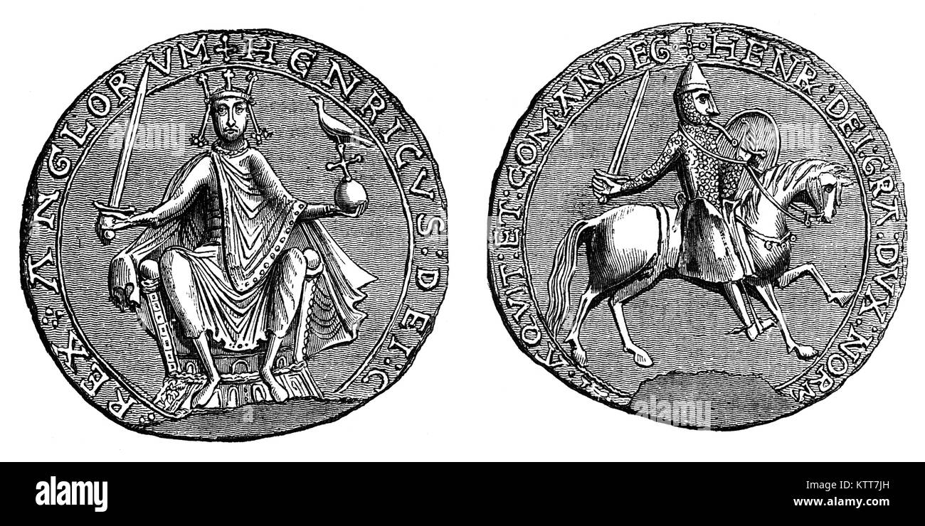 The Great Seal was used to symbolise the Sovereign's approval of important state documents. This belongs to Henry II 1133 – 1189), also known as Henry Plantagenet. He was the son of Geoffrey of Anjou and Matilda, daughter of Henry I of England and became actively involved in his mother's efforts to claim the throne of England, then occupied by Stephen of Blois. He was made Duke of Normandy, inherited Anjou in 1151 and shortly afterwards married Eleanor of Aquitaine, whose marriage to Louis VII of France had recently been annulled. Stock Photo