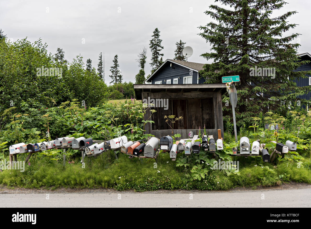 Rural Mailboxes Line A Street Corner In Remote Fritz Creek, Alaska ...