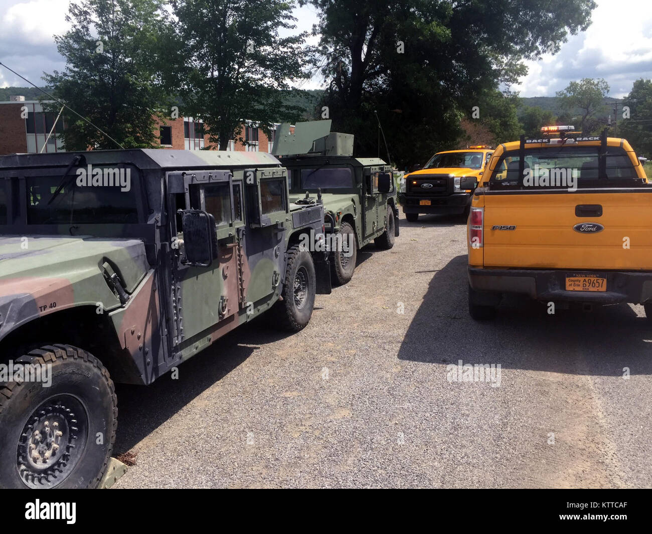 New York Army National Guard Humvees assemble alongside the Erie County