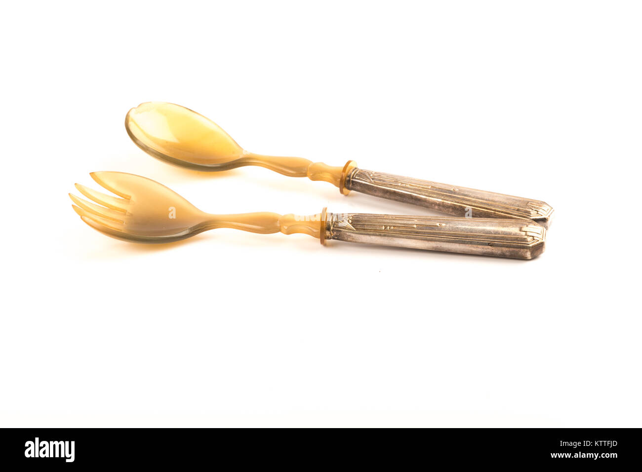 handcrafted salad set , fork and spoon Stock Photo Alamy