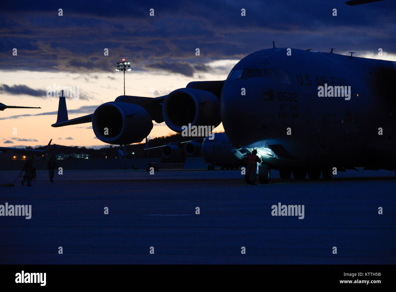 A C17 Globemaster III, originally assigned to McChord Air Force Base, arrives at Stewart Air