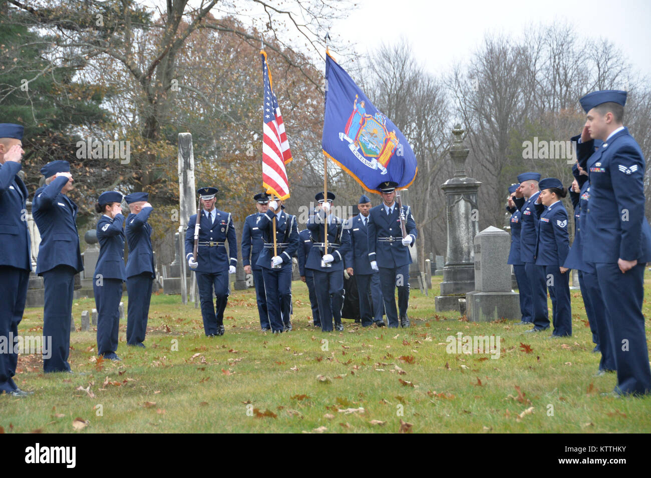 The New York Air National Guard Color Guard marks the 235th birthday of President Martin Van Buren during a wreath laying ceremony at Van Buren's grave site in Kinderhook, New York on Tuesday, December 5th. The annual event recognizes the former President Martin Van Buren, a Columbia County native who died on July 24, 1862 in Kinderhook, N.Y. He was born on December 5, 1782. The United States Military honors former presidents by laying wreaths presented by the current president at their gravesites on the anniversary of their birth. (New York Army National Guard photo by Capt. Jean Marie Kratz Stock Photo