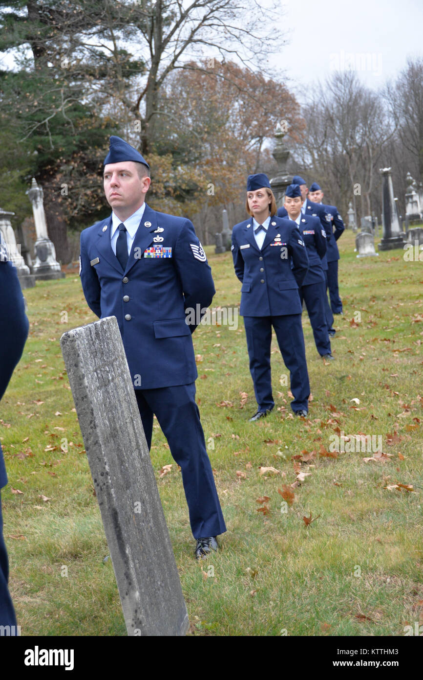 The New York Air National Guard Color Guard marks the 235th birthday of President Martin Van Buren during a wreath laying ceremony at Van Buren's grave site in Kinderhook, New York on Tuesday, December 5th. The annual event recognizes the former President Martin Van Buren, a Columbia County native who died on July 24, 1862 in Kinderhook, N.Y. He was born on December 5, 1782. The United States Military honors former presidents by laying wreaths presented by the current president at their gravesites on the anniversary of their birth. (New York Army National Guard photo by Capt. Jean Marie Kratz Stock Photo