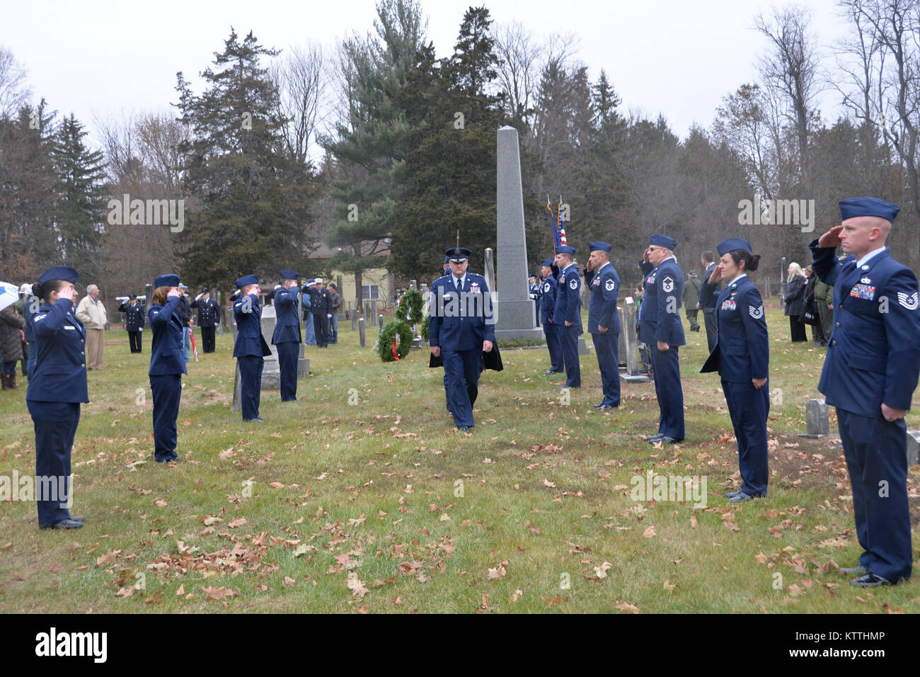 The New York Air National Guard Color Guard marks the 235th birthday of President Martin Van Buren during a wreath laying ceremony at Van Buren's grave site in Kinderhook, New York on Tuesday, December 5th. The annual event recognizes the former President Martin Van Buren, a Columbia County native who died on July 24, 1862 in Kinderhook, N.Y. He was born on December 5, 1782. The United States Military honors former presidents by laying wreaths presented by the current president at their gravesites on the anniversary of their birth. (New York Army National Guard photo by Capt. Jean Marie Kratz Stock Photo