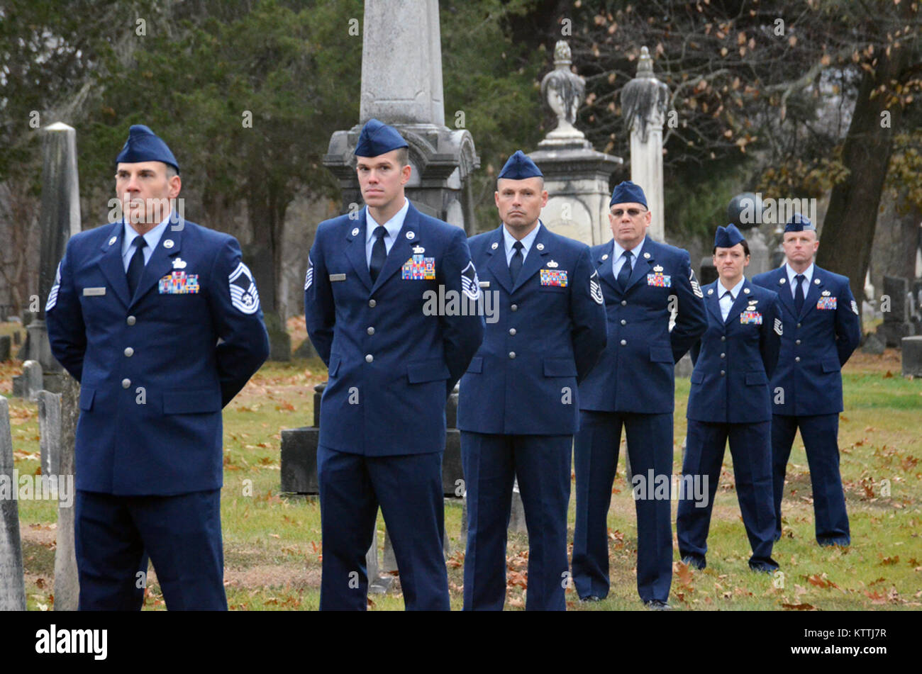The New York Air National Guard Color Guard marks the 235th birthday of President Martin Van Buren during a wreath laying ceremony at Van Buren's grave site in Kinderhook, New York on Tuesday, December 5th. The annual event recognizes the former President Martin Van Buren, a Columbia County native who died on July 24, 1862 in Kinderhook, N.Y. He was born on December 5, 1782. The United States Military honors former presidents by laying wreaths presented by the current president at their gravesites on the anniversary of their birth. ( New York Air Guard photo by TSgt Stephen Girolami) Stock Photo