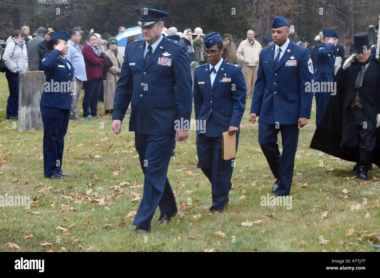 The New York Air National Guard Color Guard marks the 235th birthday of President Martin Van Buren during a wreath laying ceremony at Van Buren's grave site in Kinderhook, New York on Tuesday, December 5th. The annual event recognizes the former President Martin Van Buren, a Columbia County native who died on July 24, 1862 in Kinderhook, N.Y. He was born on December 5, 1782. The United States Military honors former presidents by laying wreaths presented by the current president at their gravesites on the anniversary of their birth. ( New York Air Guard photo by TSgt Stephen Girolami) Stock Photo