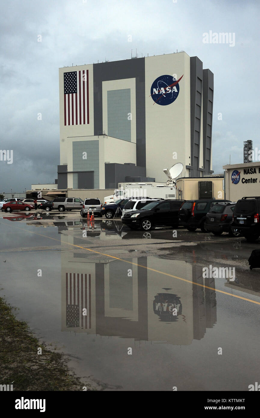 NASA's VNASA's Vehicle Assembly Building one day prior to STS-135.  NASA went into launch day with a 30% chance of launch but seized a beautiful window of opportunity. ehicle Assembly Building hours after STS-135 launched. Stock Photo