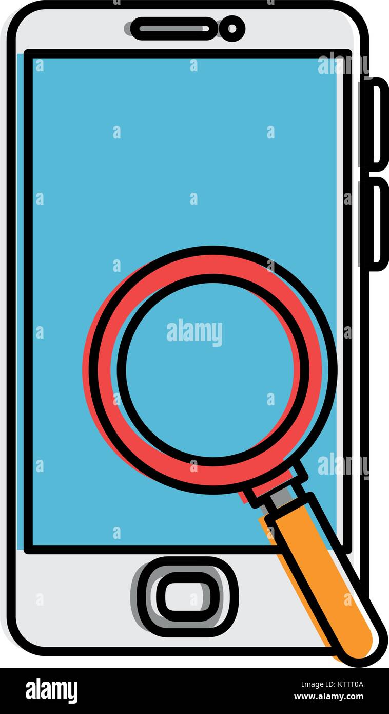smartphone device with magnifying glass vector illustration design ...