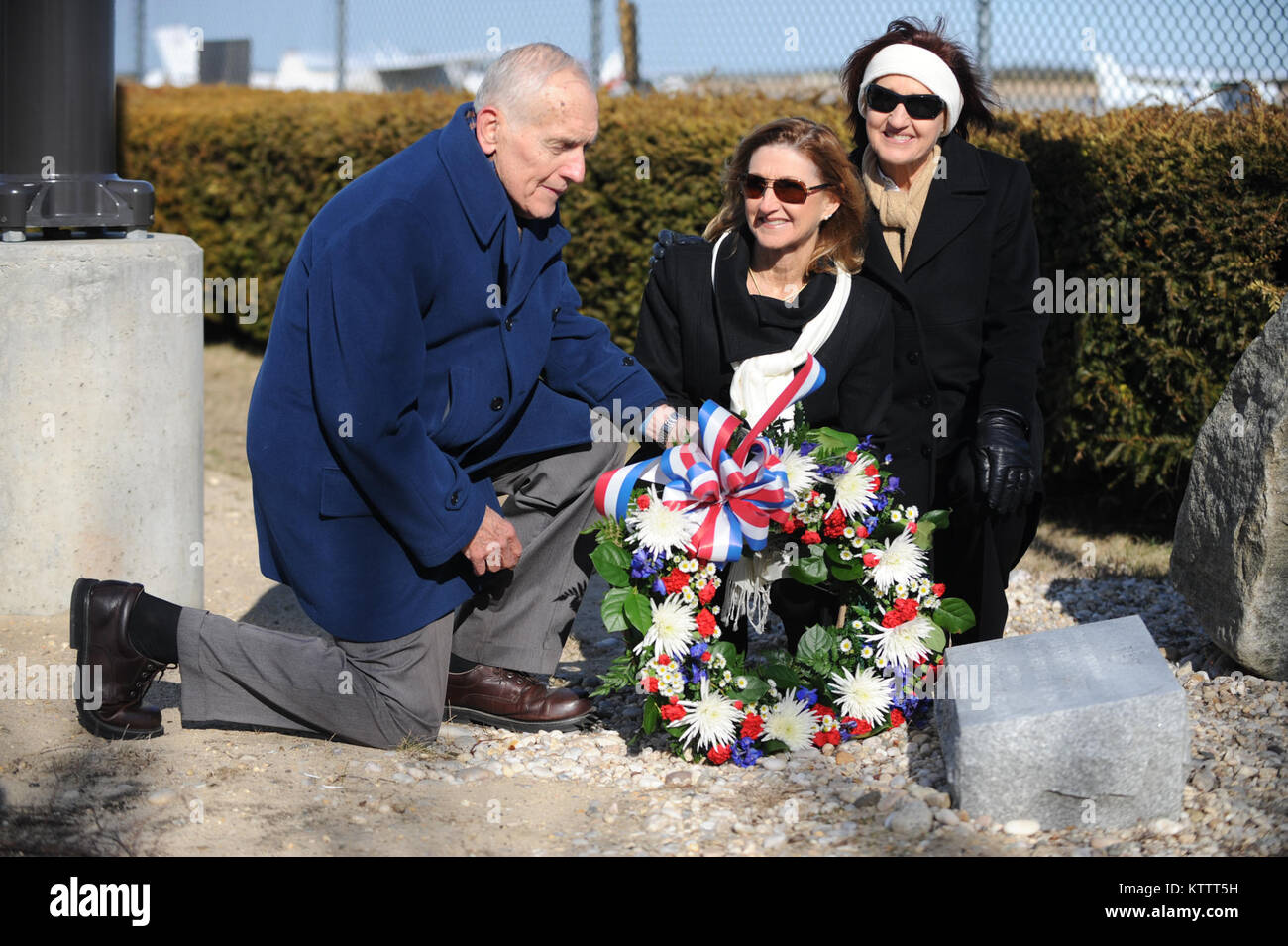 WESTHAMPTON BEACH, N.Y. - The Downstate New York Division of the Polish American Congress, along with friends and family, held a wreath-laying ceremony at the Francis S. Gabreski Airport in Westhampton, Long Island on Sunday on January 29th at 1:00 p.m. to honor the memory of America’s top World War II Air Ace in Europe for whom the airport is named on the 100th anniversary of his death.  (USAF/Senior Airman Christopher Muncy -released) Stock Photo