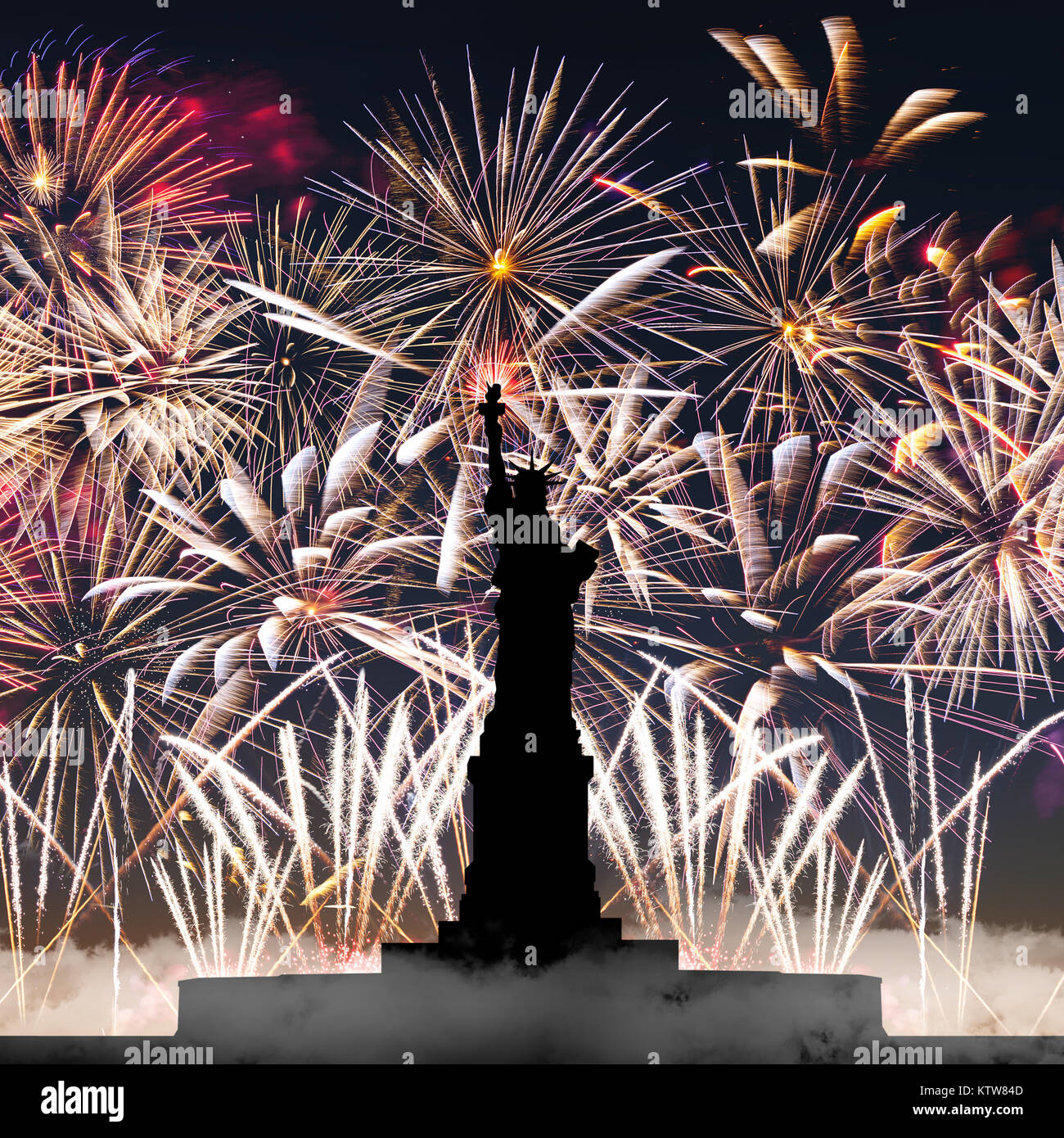 Statue of Liberty on the background of fireworks and starry sky Stock ...