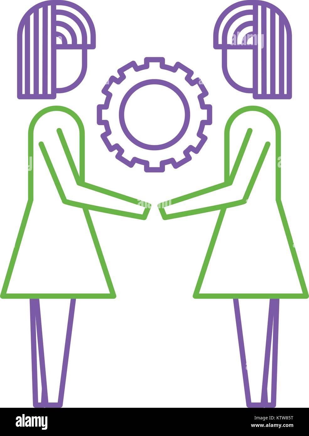 two business women holding gear teamwork concept Stock Vector Image ...