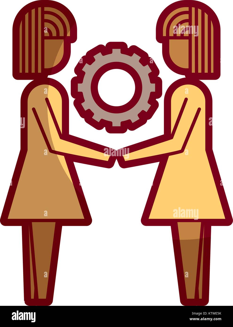 two business women holding gear teamwork concept Stock Vector Image ...