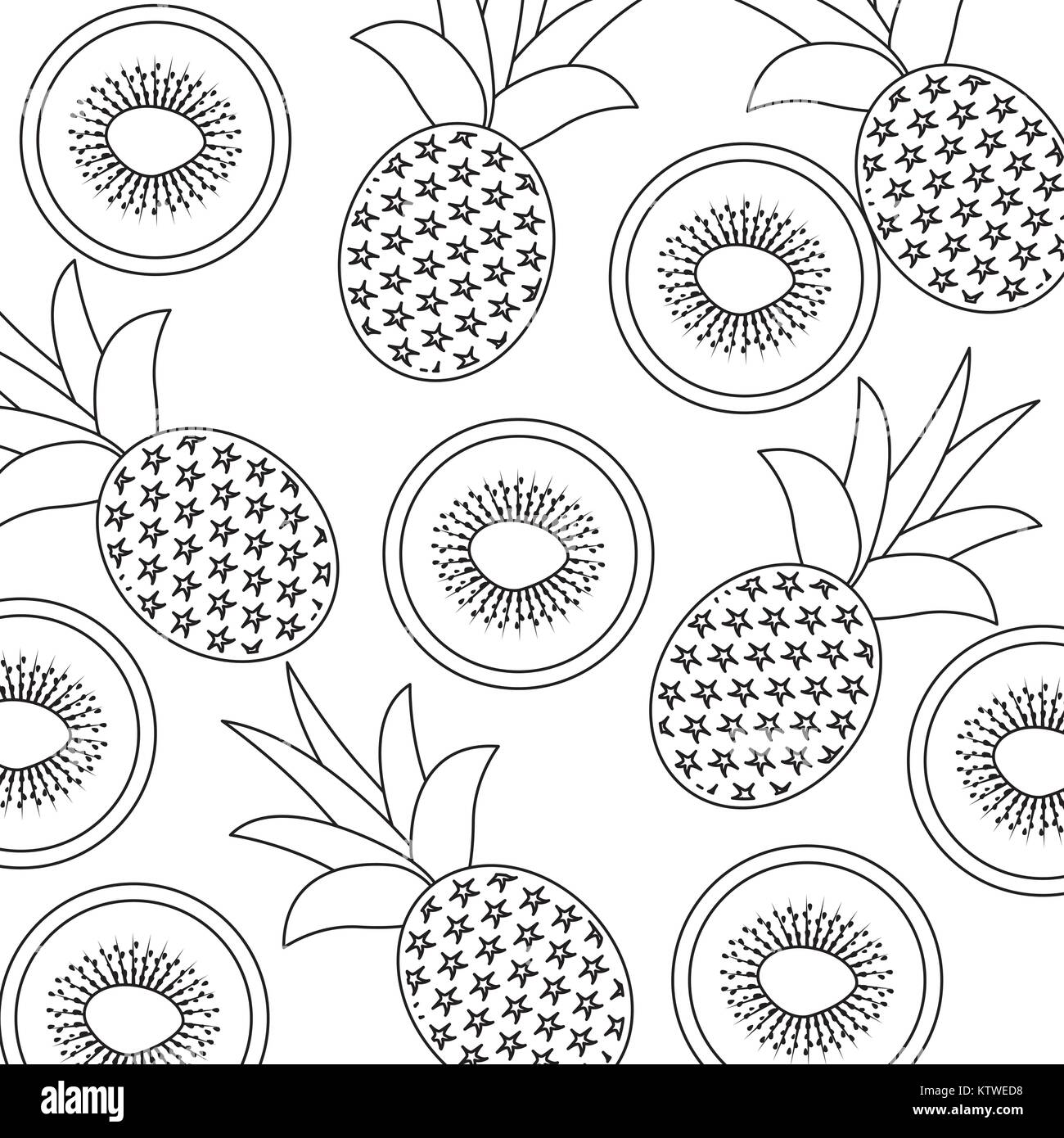 seamless pattern fruit pineapple and kiwi fresh Stock Vector Image