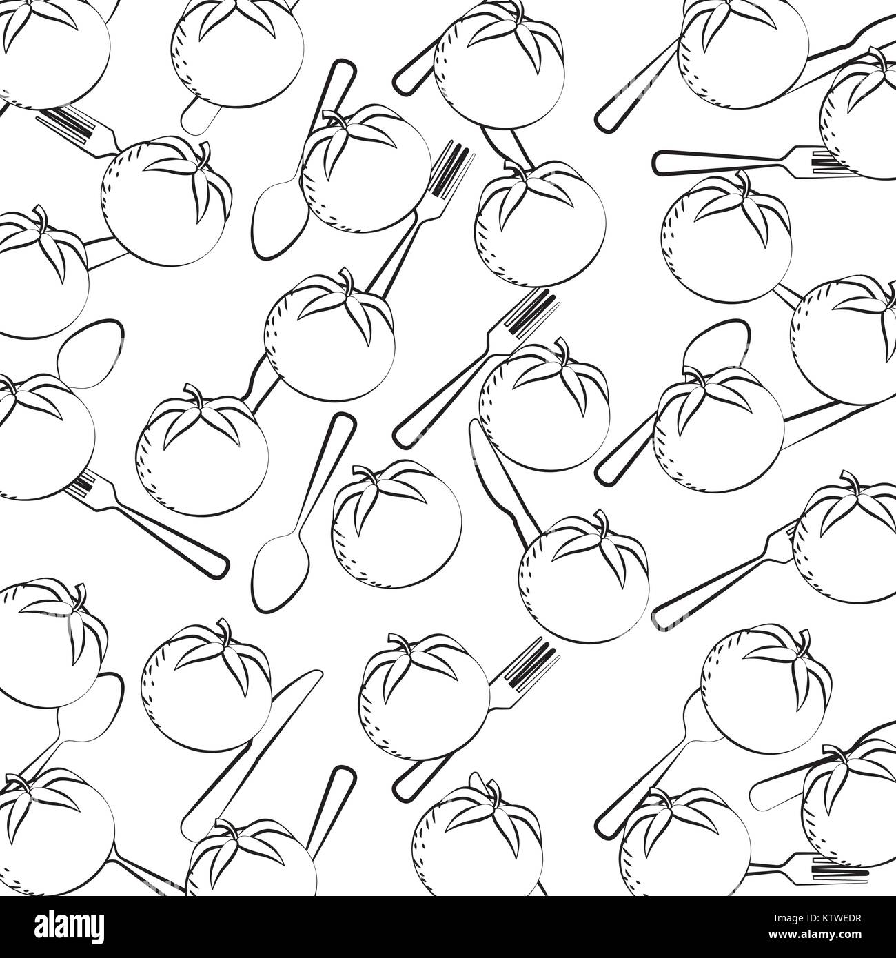 seamless pattern tomato vegetable with fork and spoon Stock Vector ...