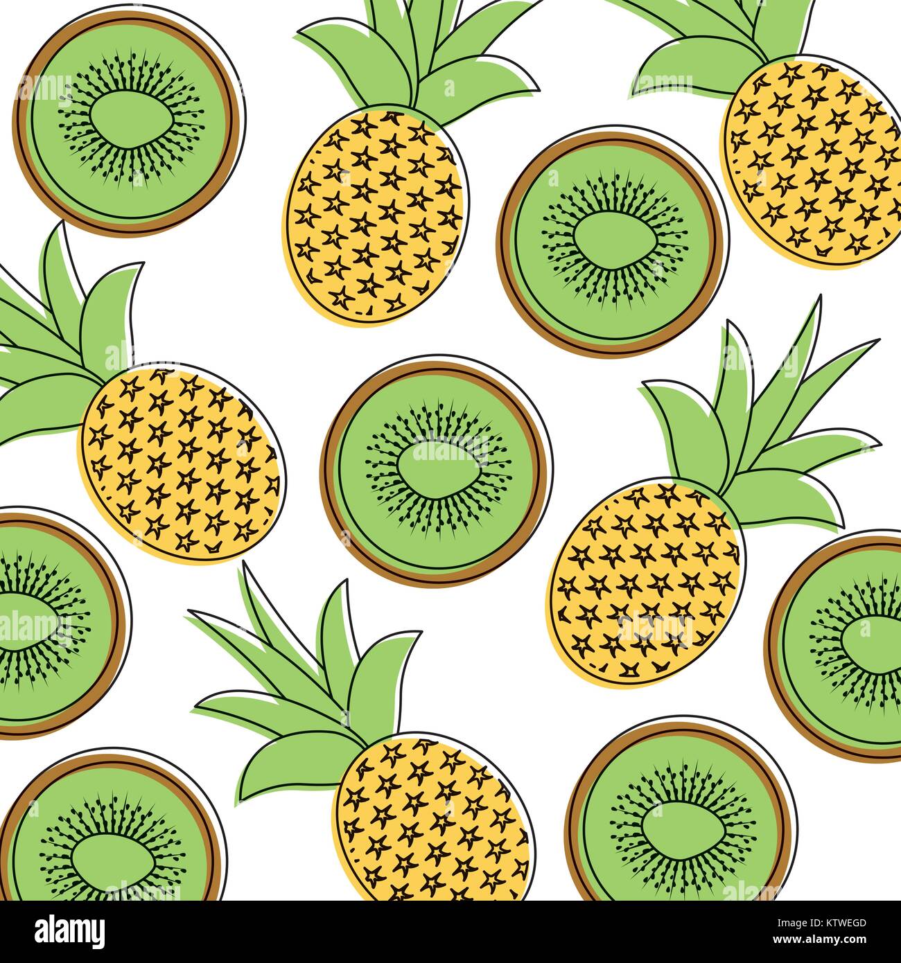 seamless pattern fruit pineapple and kiwi fresh Stock Vector Image ...
