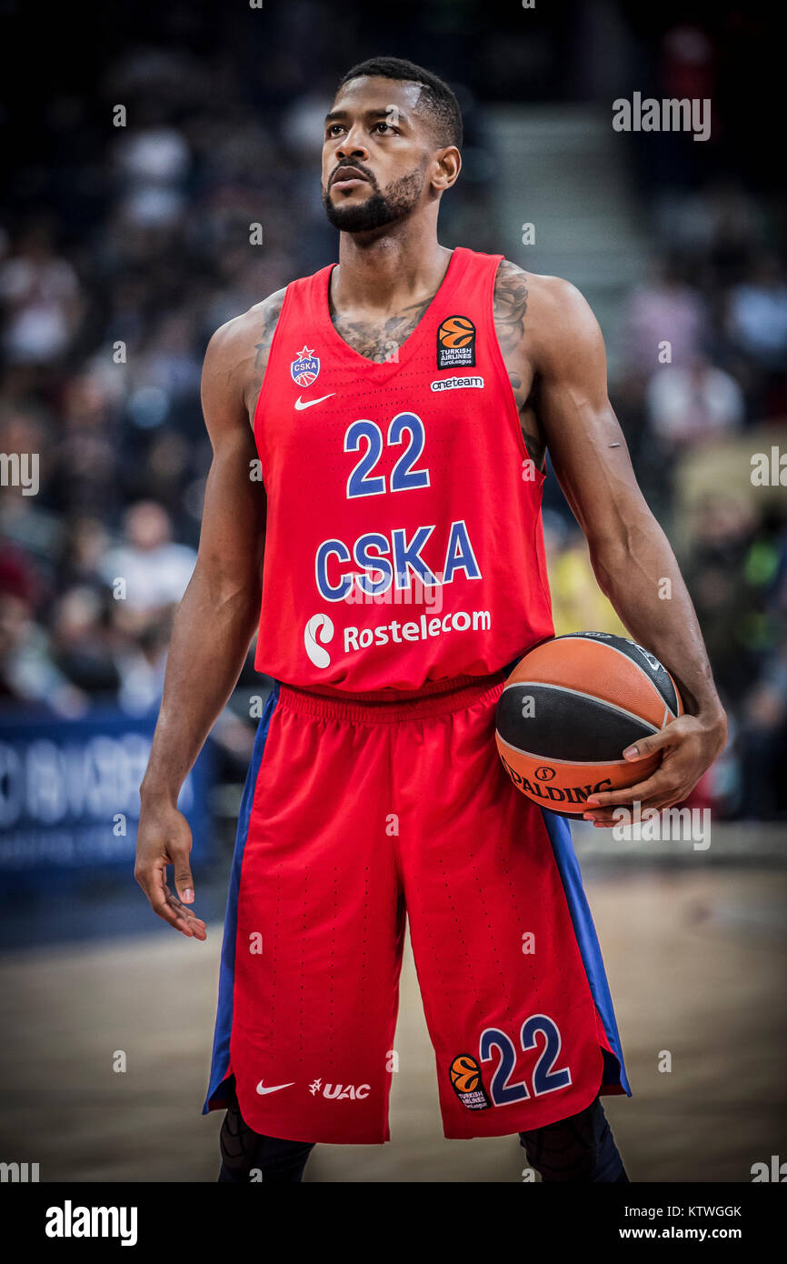 Guard Cory Higgins of CSKA Moscow prepares to perform the free throw during the match Stock Photo
