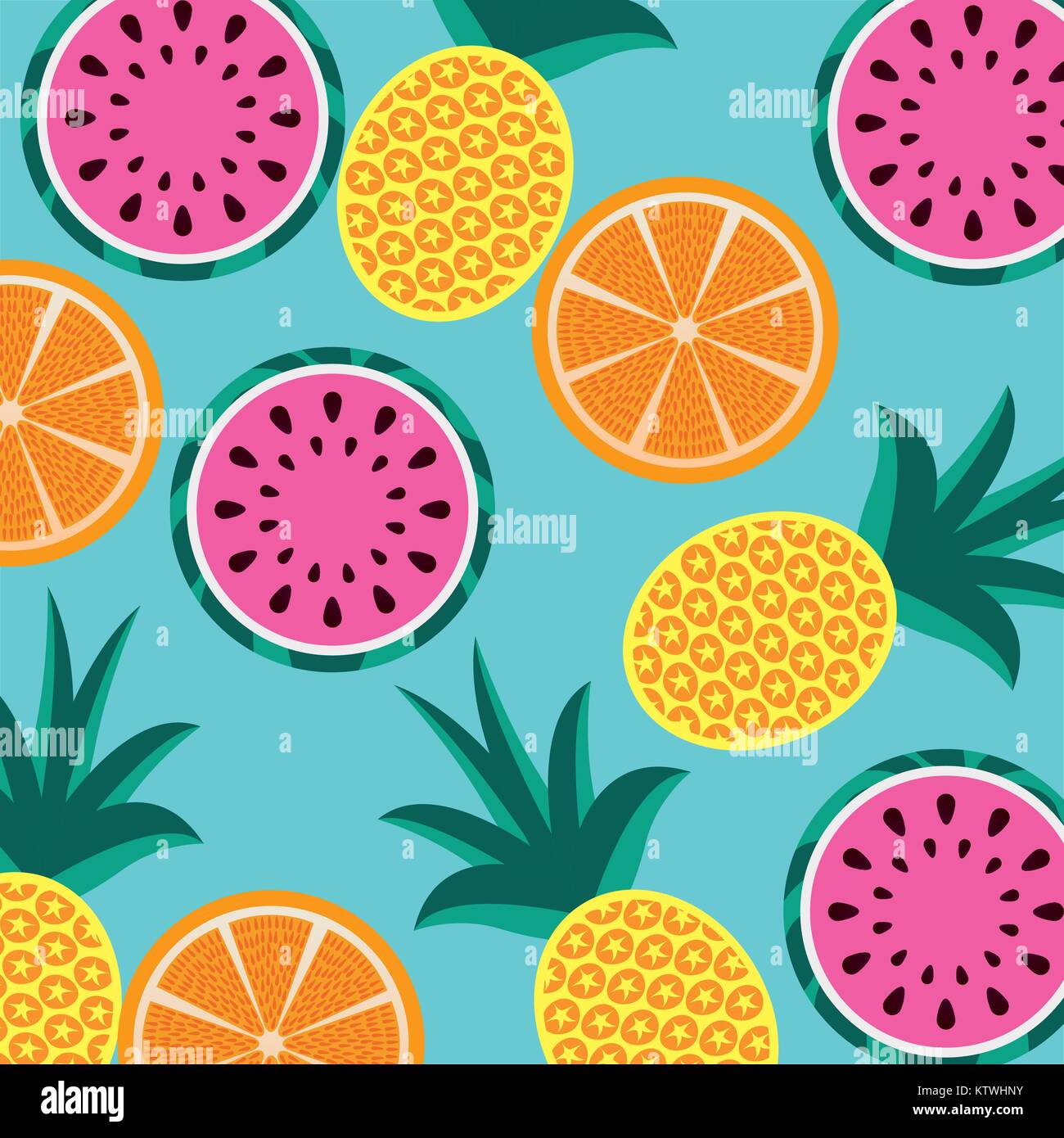 Seamless Pattern Fruits Pineapple Orange And Watermelon Vector Illustration Stock Vector Image 3761