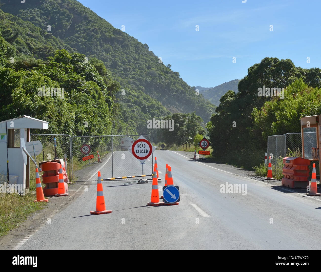 Kaikoura, New Zealand - December 15, 2017: Checkpoint at Ohau Point, the last place to be re-opened today on State Highway One after devastating 2016  Stock Photo
