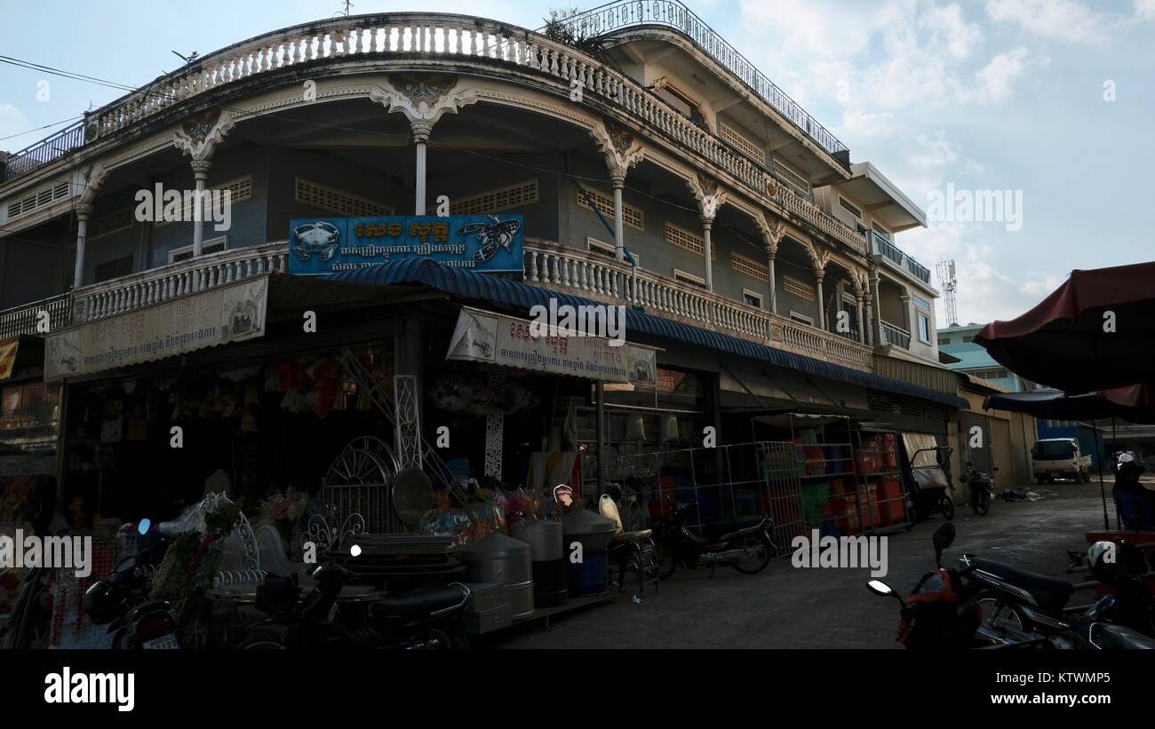 Authentic French Colonial Architecture Art Deco Building structures Battambang Cambodia South East Asia Stock Photo