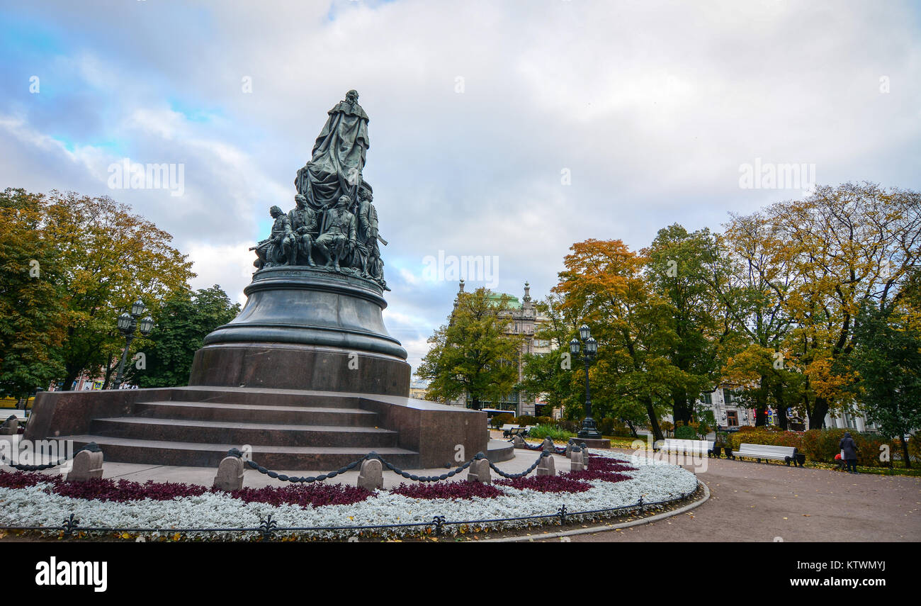 St. Petersburg, Russia - Oct 8, 2016. Catherine Monument in Saint Petersburg, Russia. St Petersburg is inscribed on the UNESCO list as an area with 36 Stock Photo