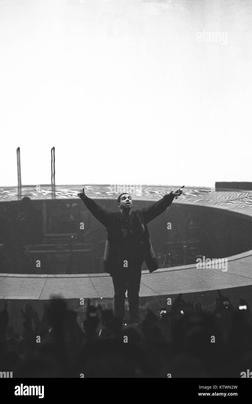 The Canadian singer and rapper Drake (Aubrey Drake Graham) is here pictured live on stage at a concert in Copenhagen. Denmark 03/03 2014. Stock Photo