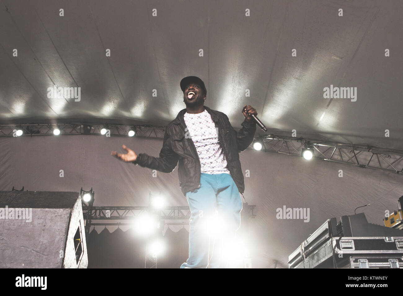 The American rap and hip hop group The Pharcyde performs a live concert at Vanguard Festival 2014 in Copenhagen. Here the rapper Imani is pictured live on stage. Denmark, 02/08 2014. Stock Photo