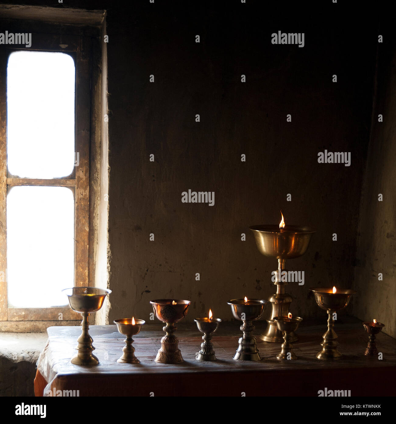 Candles, butter lamp, in Diskit Gompa, Nubra valley Ladakh, Jammu and