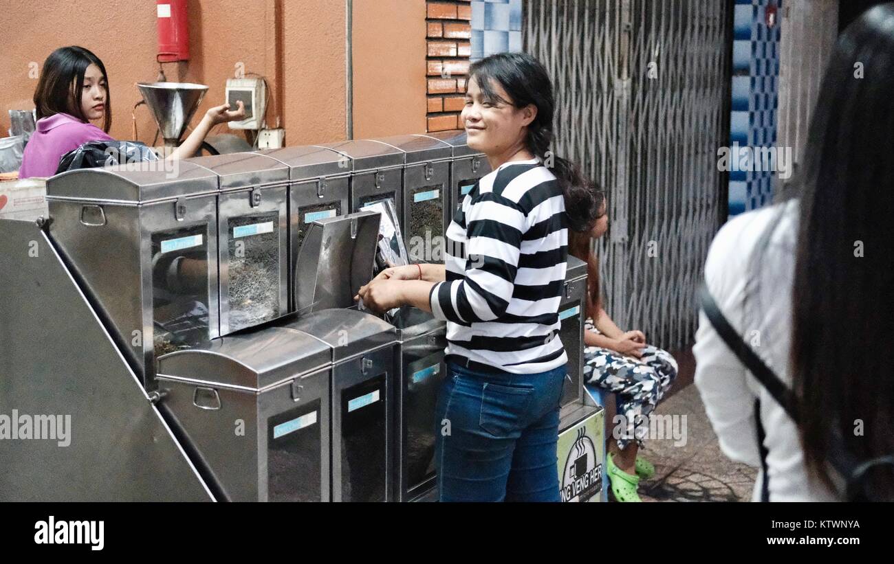 Inside View of Fresh Ground Roasted Coffee Bean Sellers Shop Oknha Tep