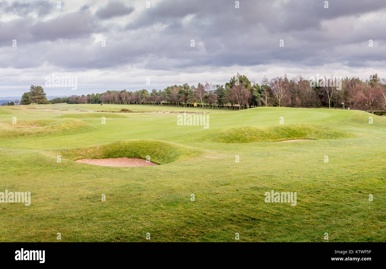 14th Green at Crosland Heath Golf Club, Crosland moor, Huddersfield, West Yorkshire, England, UK. Stock Photo