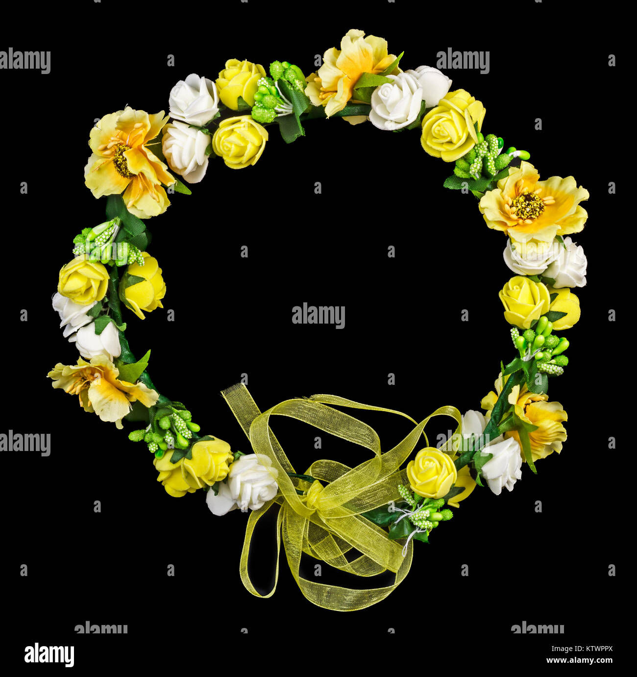 Yellow flower wreath isolated on black background Stock Photo Alamy