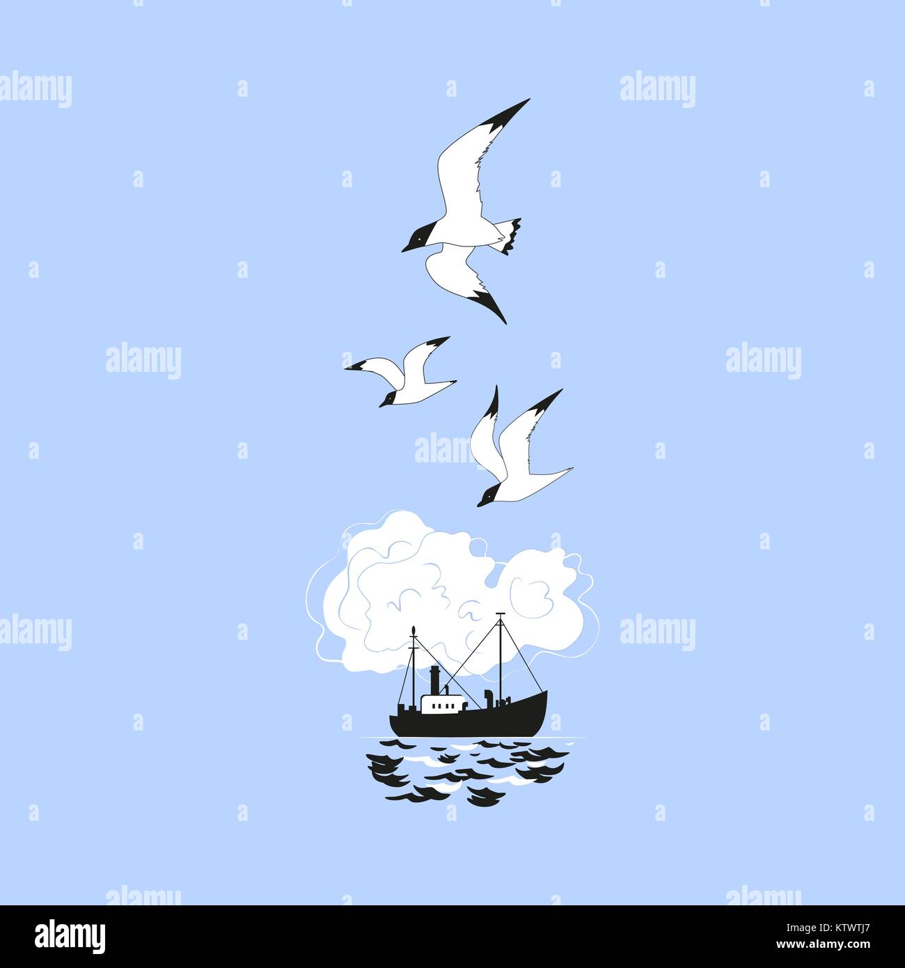 Commercial fishing trawler icon Stock Vector