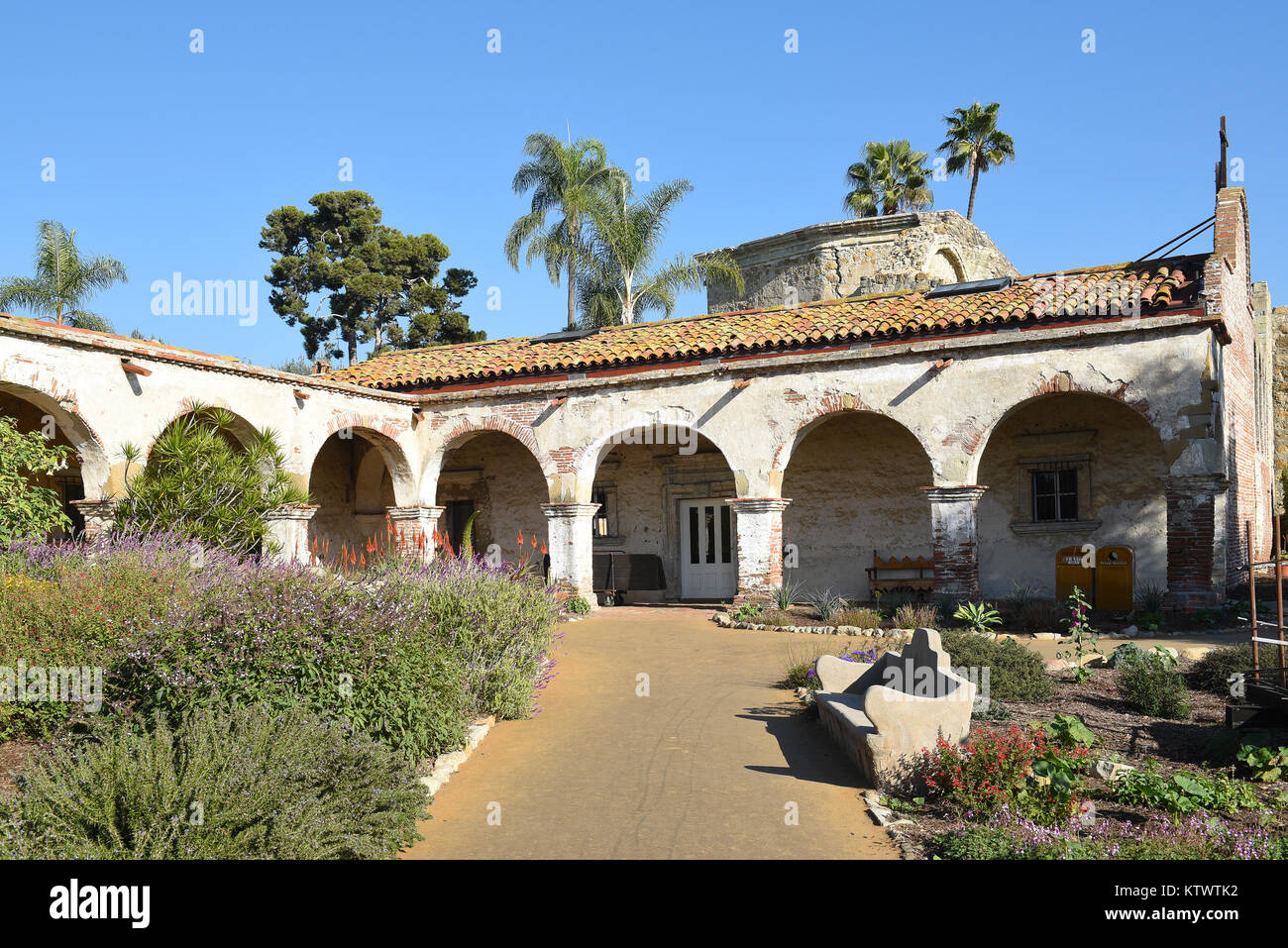 San Juan Capistrano, Ca - December 1, 2017: Grounds at the historic mission founded in 1776, by Father Junipero Serra. Stock Photo