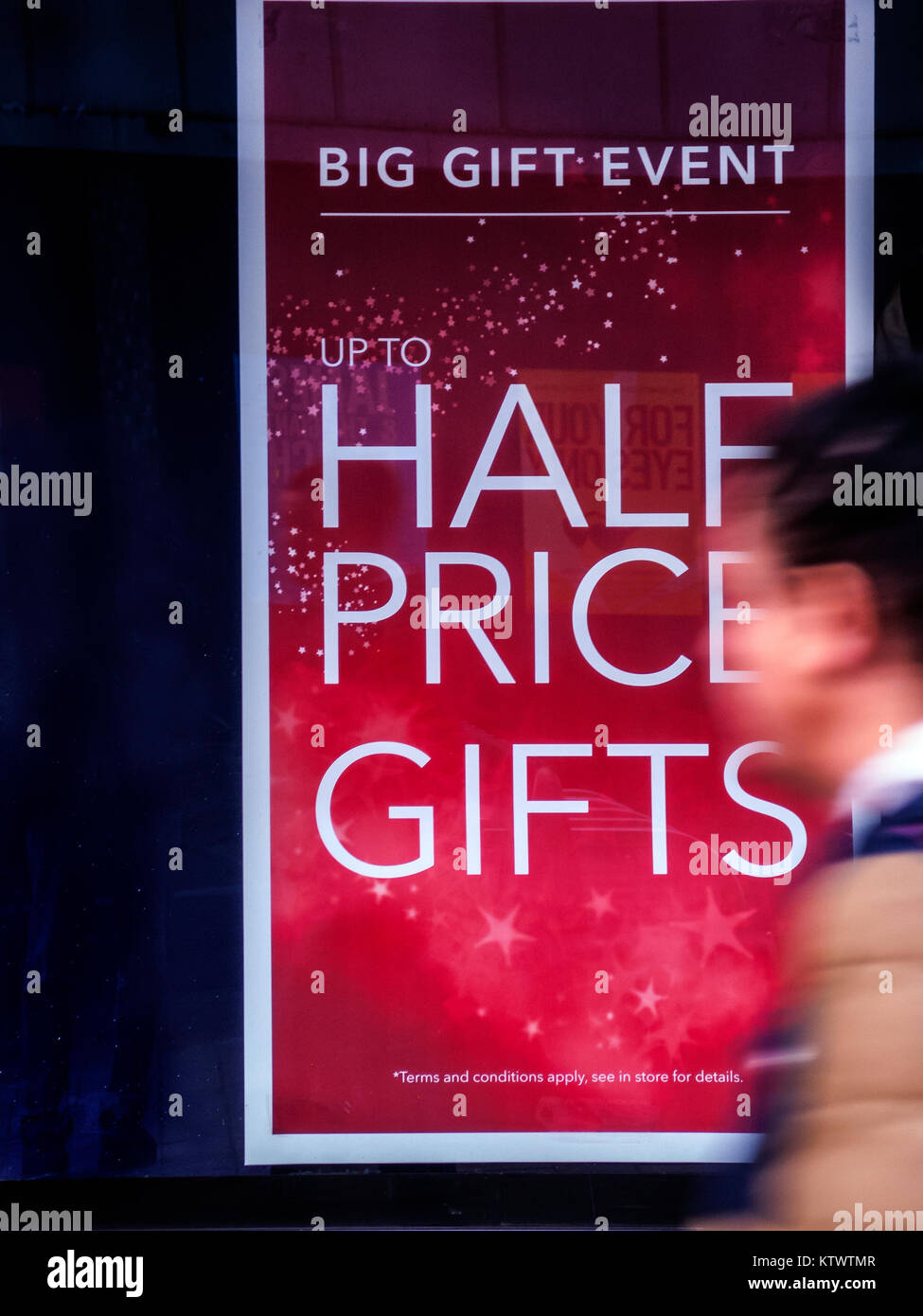 Half Price Gifts, shop window poster Stock Photo