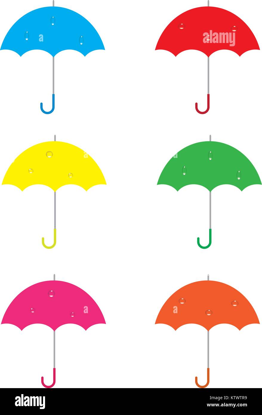 Set colored umbrella with raindrops Stock Vector